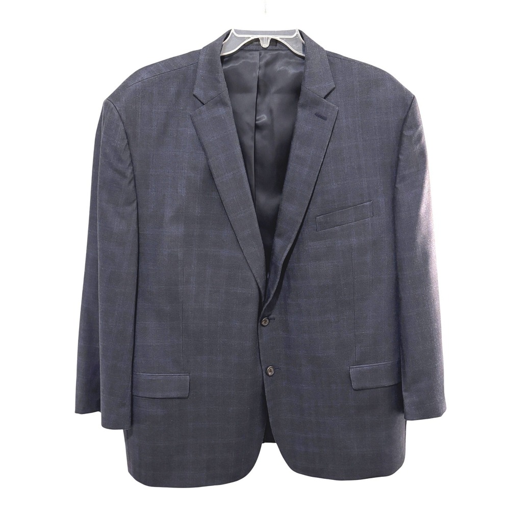 Lauren Ralph Lauren Silk Wool Plaid Blazer Jacket Mens 54R Dark Gray Two Button